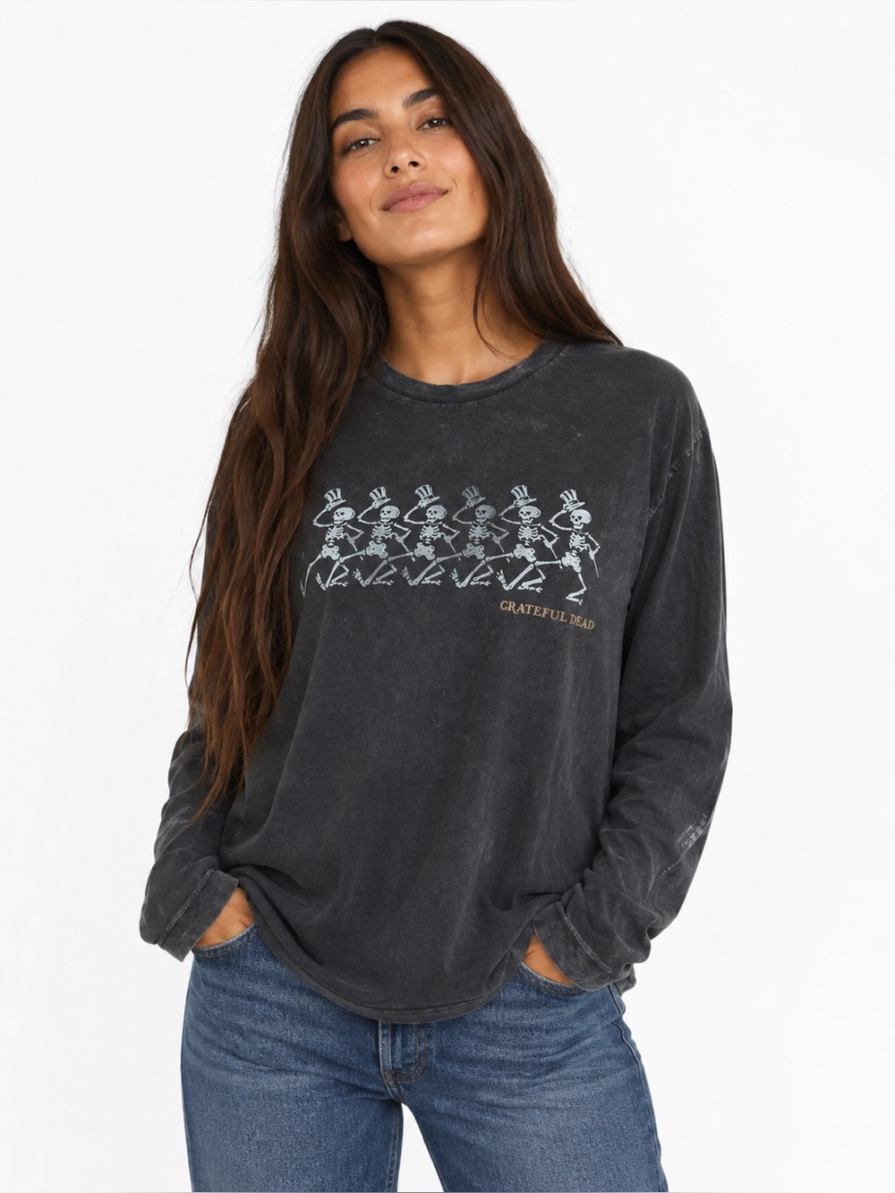 American Eagle Grateful Dead Dancing Skeletons Long Sleeve Graphic Tee Small